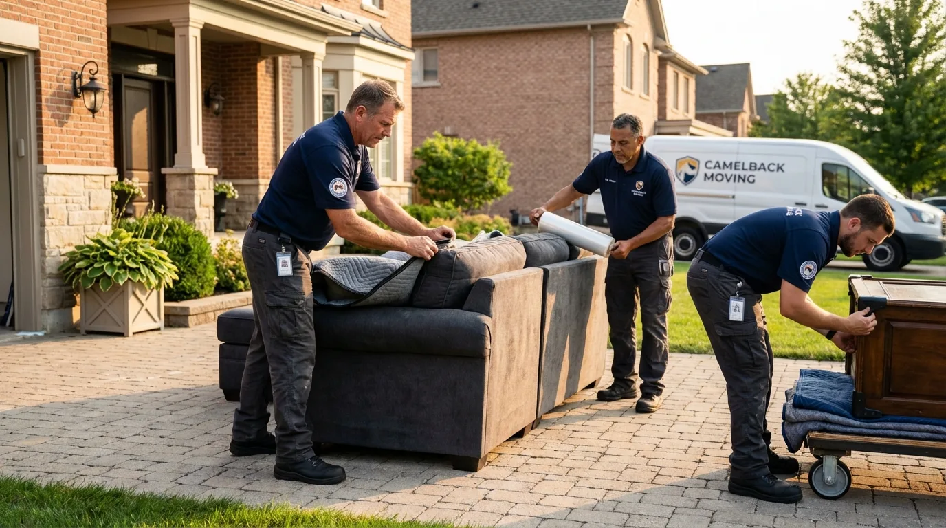 Large estate moving crew wrapping furniture in Ashland, MA
